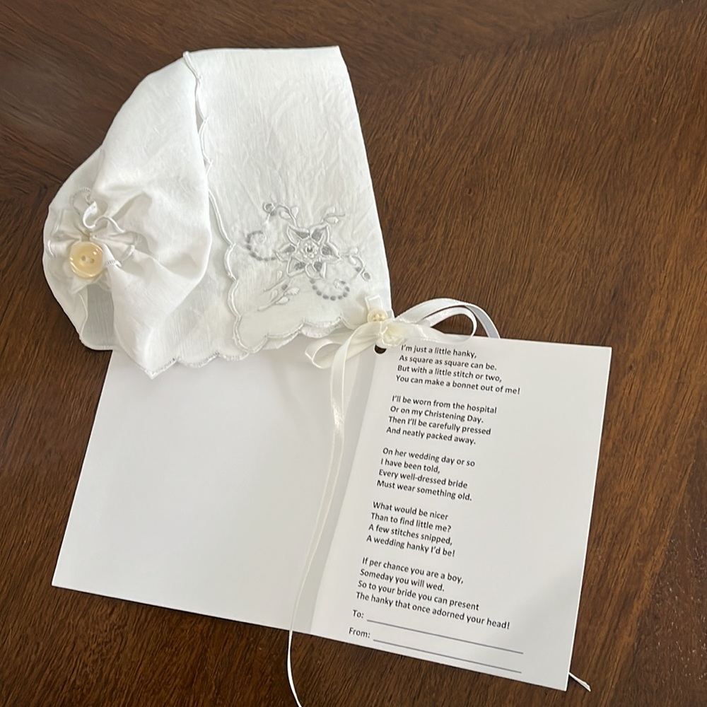 Handmade Vintage Hankie Baby Bonnet with Poem